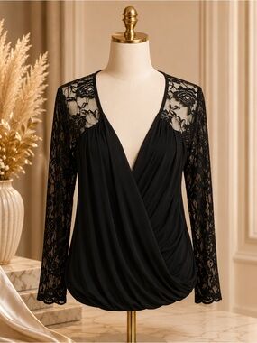 Purple Snow Black Lace Surplice Blouse